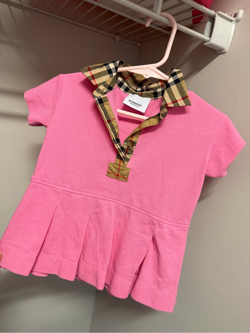 Burberry Pink Girls' Polo Dress with Signature Check Collar